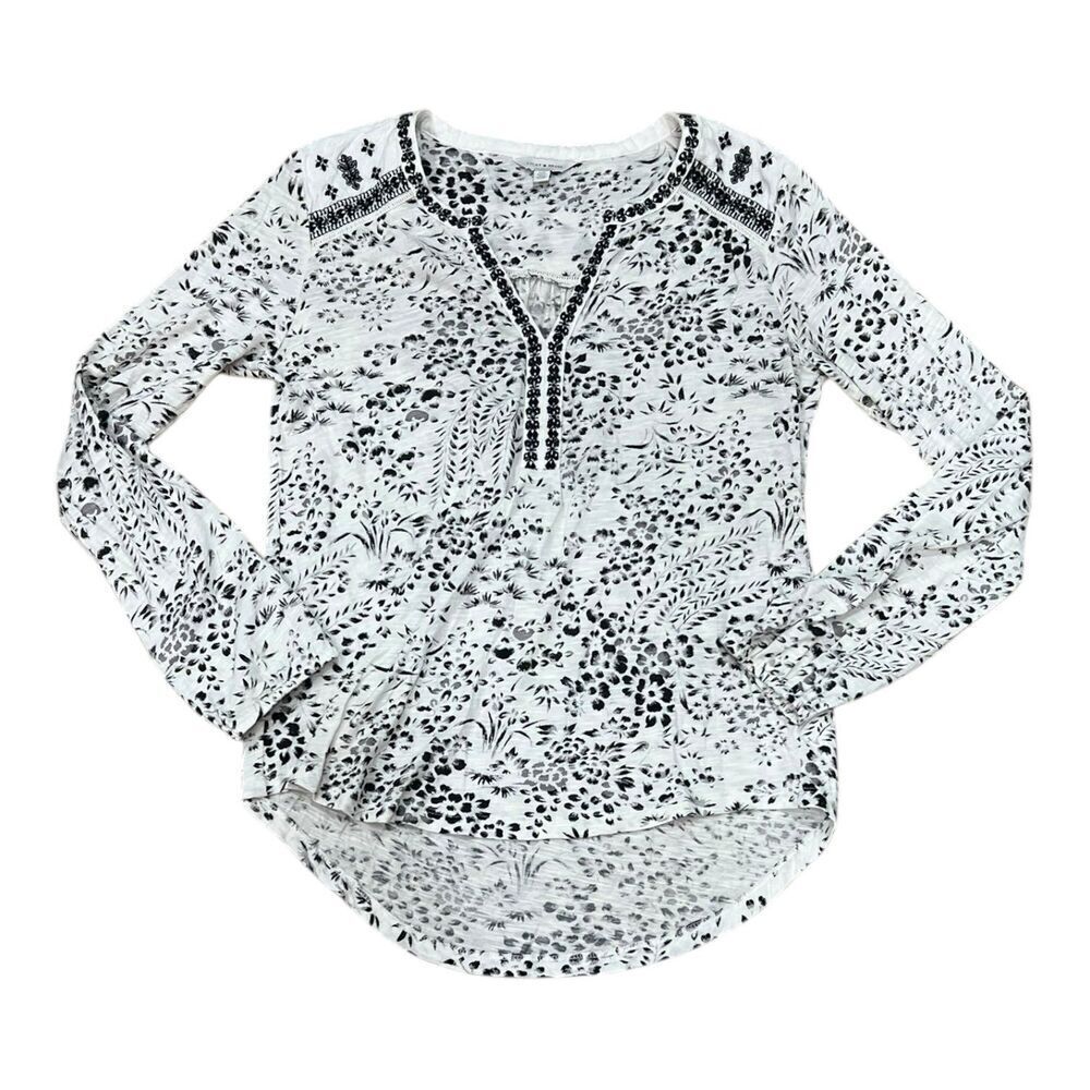 Lucky Brand White Embroidered Cotton Viscose Boho Top S